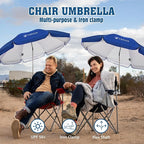 AMMSUN Chair Umbrella with Universal Clamp Adjustable 47 inches and 360° Swivel & UPF 50+ Protection Portable Sun Umbrella, Secure Clip on Camping/Beach Chairs, Stroller, Wheelchair, Golf cart, Lounger, Blue, 2 PACK