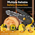 Mini Chainsaw- 6 Inch Electric Mini Chain Saw Cordless Battery Powered One-Hand Tree Trimming Saw with 2 Batteries, Portable Gardening Gadgets for Men, Unique Birthday Gifts (Yellow)