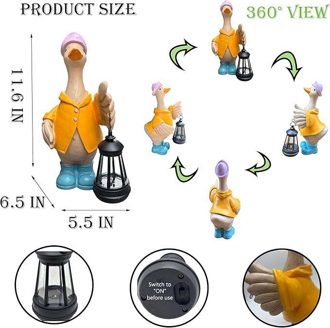 Solar Goose Garden Statue – Outdoor Goose Decor with Solar Light, Resin Solar Garden Statue Waterproof for Porch, Patio, Lawn, Yard – Goose Figurine Gift for Moms, Grandmas, Women Housewarming