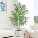 Artificial Palm Tree 6ft Tall Fake Palm Tree Indoor Decor with 18 Leaves and Real Bark Design Faux Tropical Areca Palm Silk Floor Plant in Pot for Home Office Living Room Bedroom Decor 1pcs