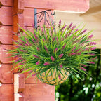 obbsie 36 Bundles Artificial Plants Outdoor, 18.2" UV Resistant Faux Monkey Grass Greenery Stems No Fade Faux Plastic Flowers Shrubs for Home Weddings Garden Porch Front Patio Office Decor - Rose Red