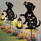 ZFNN Mothers Day Gifts, Solar Garden Decor Lights,Outdoor Metal Dog Statues with Lantern, Waterproof Solar Lights for Yard Patio Lawn Art Decoration, Gardening Gifts for Women Mom Dog Lovers, 2 Pack