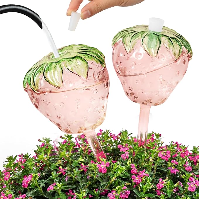 Strawberry Plant Watering Globes Set of 2, Large Water Bulbs for Indoor Plants, Glass Self Watering Planter Insert, Top-Fill Watering Globes for Indoor Outdoor Plants