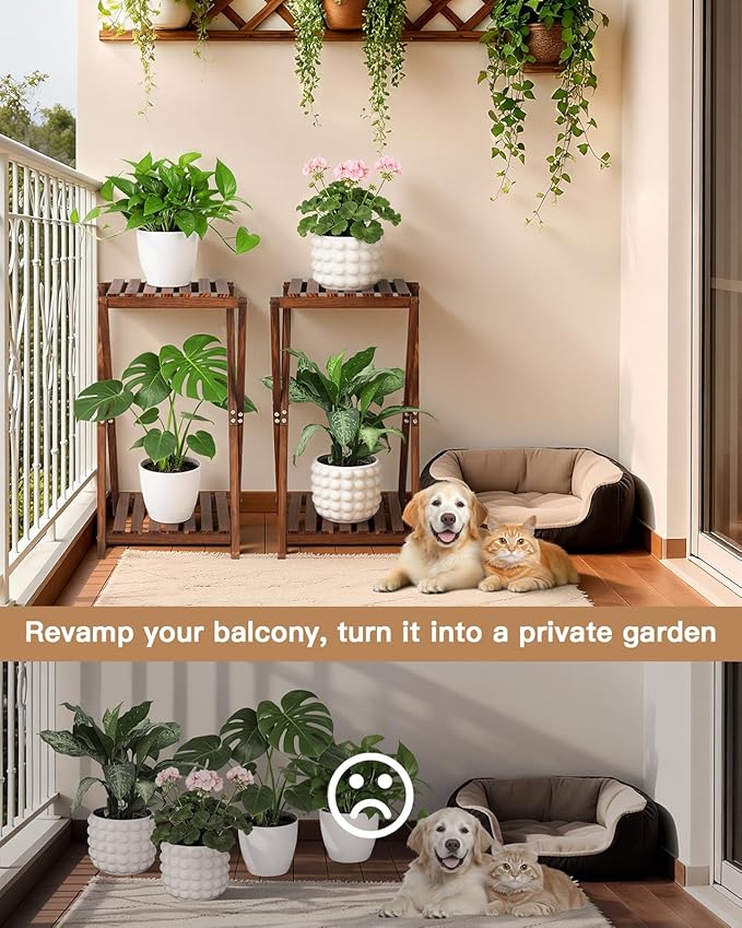 Plant Stand Indoor,Wooden 2 Tier Plant Stands,Corner Square Plant Shelf,Rustic Flower Stand Tall Plant Holder for Living Room Bedroom Balcony Office