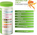 AAwipes Aquarium Ammonia Test Strips 8-in-1 |100 Strips | Quick & Accurate Water Testing for Freshwater & Saltwater Tanks -Test pH, Carbonate, Alkalinity, Hardness, Chlorine, Nitrite, etc. (K02-100)