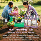 Gardening Tools 9-Piece Heavy-Duty Garden Tools Set, Stainless Steel Garden Hand Tools with Purple Floral Tote Bag and Repotting Mat Garden Supplies Kit Gifts for Women