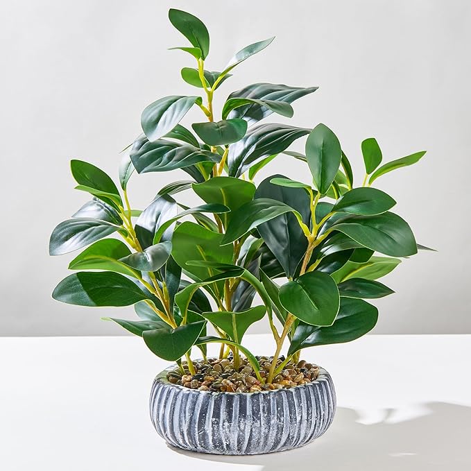 NASAMA Realistic Artificial Potted Plant, Faux Indoor Greenery for Home Office Living Room Bookshelf Bathroom Decor, Low--Maintenance Space-Saving Fake Plants with Modern Decorative Vase