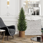 Outdoor Artificial Cedar Topiary Tree, Faux Evergreen Shrubs for Front Porch Decor, Lifelike Fake Bushes Plants for Home Living Room Front Door Decor (2, 6ft)
