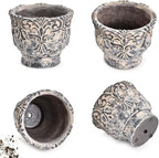 Sungmor 7.3 Inch Cement Plant Pot for Plants, Succulent Planter with Embossed Design, Vintage Concrete Flowerpots with Drainage Hole, Decorative Orchid Houseplant Pot Indoor Outdoor Plant Container