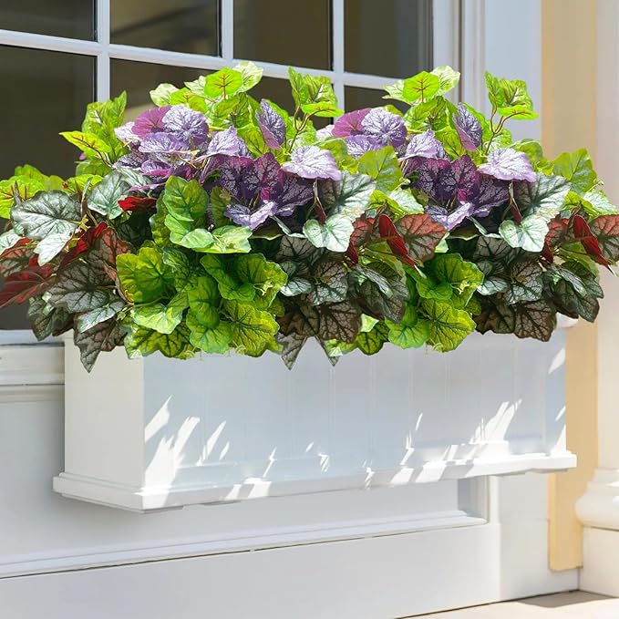 Artificial Plants Fake Heuchera Greenery for Outdoor UV Resistant, Faux Silk Realistic Bushes Look Real Shrubs for Outside Porch Planters Patio Pots Spring Summer Decor, 6 Bundles