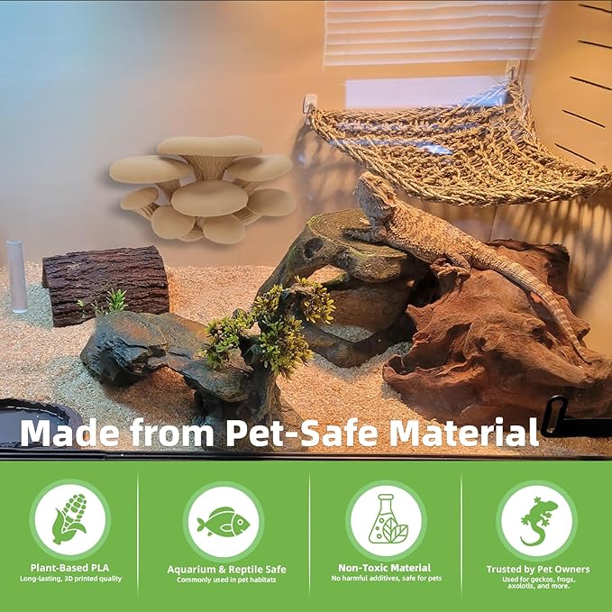 Westant Mushroom Decor for Reptile Tank, Fish Tank, Pet-Safe Bearded Dragon Tank Accessories, Realistic Terrarium Plants for Leopard Geckos, Crested Geckos, Tree Frogs, Snakes (Almond, Cluster Cap)