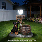 Animal Outdoor Statue Planter Solar Light Welcome Garden Sculpture Resin Flower Pot Decorative Porch Patio Yard Lawn Entryway Figurine with LED Lamp Rustic Plant Holder Ornament Courtyard (D)