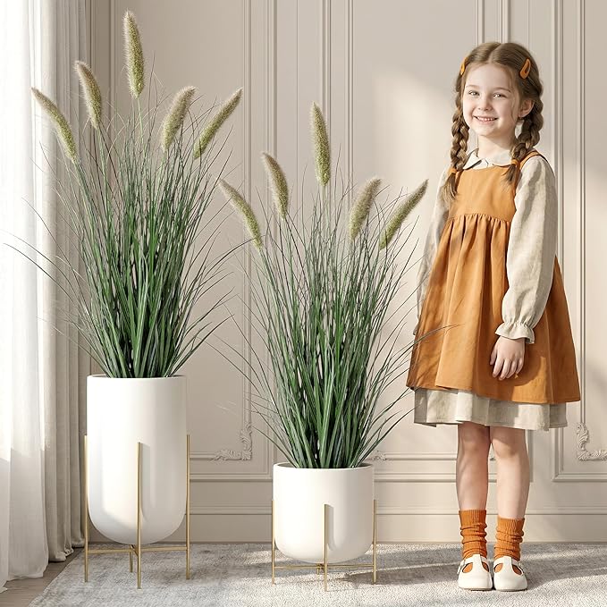 Artificial Cattail Reed Grass Plants Indoor ，Faux Cattail Grass Plant Artificial Plant Grass Outdoor,Fake Grass Tall Green Onions Fake Plant， Living Room Kitchen Office Decor (36“ 2 Pack)
