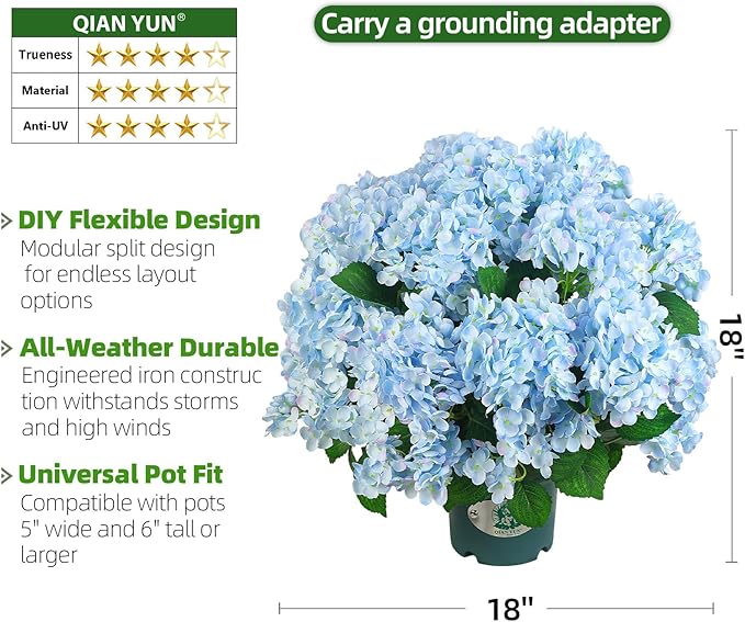 QIANYUN Artificial Topiary for Outdoors -20” Potted Plant Fake Hydrangea Bush-UV Resistant Artificial Outdoor Plants for Front Porch, Garden, Yard, Patio Decor (Blue)