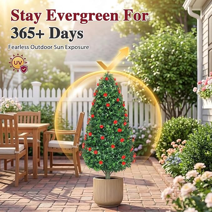 PATIO CHOICE 3ft Artificial Topiary Trees with Rose Set of 2 Outdoor Faux Plants Realistic Faux Bushes and Shrubs Decorations for Outdoor Front Porch Garden (Rose, 36in)