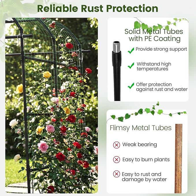 Giantex Metal Garden Arch Trellis for Climbing Plants Outdoor, 7.5FT Tall Adjustable Cucumber Trellis Tunnel for Raised Garden Bed, Extra Wide Garden Trellis Arch Support Vegetables Vine