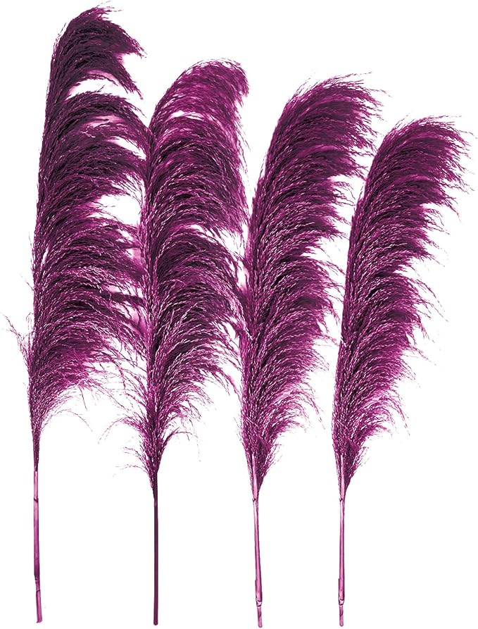 Pampas Grass Decor Tall,Long Pampas, Large Pompas Floral, Elegant Feather Flowers for Wedding Decorations, Living Room Decor (Natural Purple, 4pcs 43.3"(110cm))