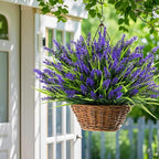 Geegoods Artificial Plants Flowers Outdoor – 24 Bundles UV Resistant Faux Lavender Flowers with Monkey Grass for Garden Porch Window Patio Hanging Planter Decor