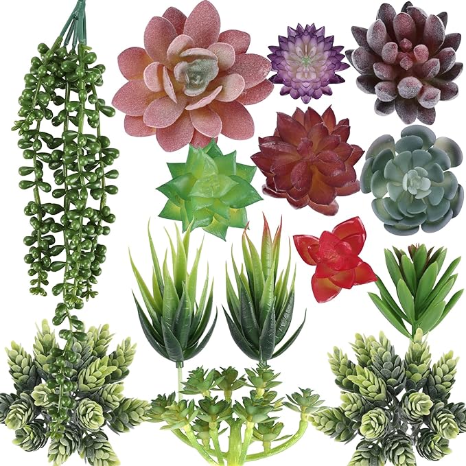 CEWOR 14pcs Fake Succulents Unpotted Realistic Textured Succulent Plants Mini Artificial Succulent Plants Faux, Premium Decor for DIY Crafting Home Floral Wall Garden Arrangement Office Decoration