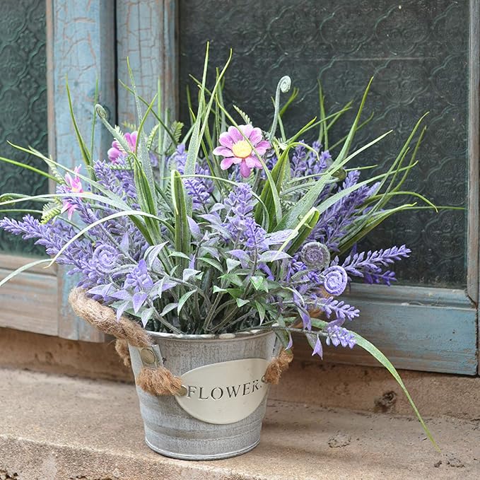 Artificial Plants Greenery Faux Lavender Flowers Purple in Pot 10" Tall Fake Potted Plant for Home Living Room Patio Coffee Table Farmhouse Aesthetic Bedroom Bathroom Decor