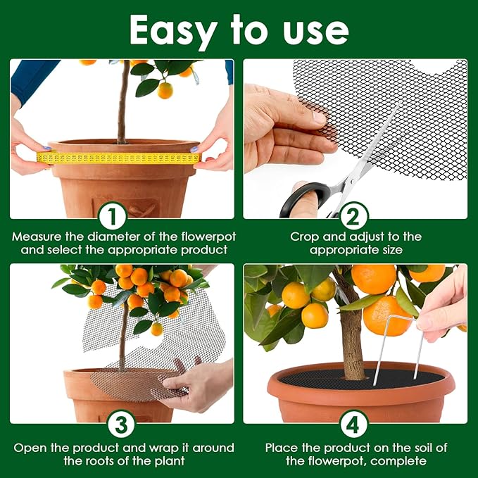 10 Pcs 11.8 Inch Pot Covers to Keep Cats Out, Cuttable Flower Pot Cover Protects Flower Soil from Animals and Children, with 10 Metal Stakes for Indoor Outdoor Garden Plant
