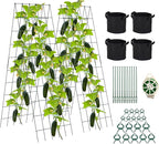Foldable Cucumber Trellis 64" H x 20" W - 2 Pack, A-Frame Garden Trellis for Raised Bed, with Twist Ties & Plant Bags for Climbing Plants Outdoor
