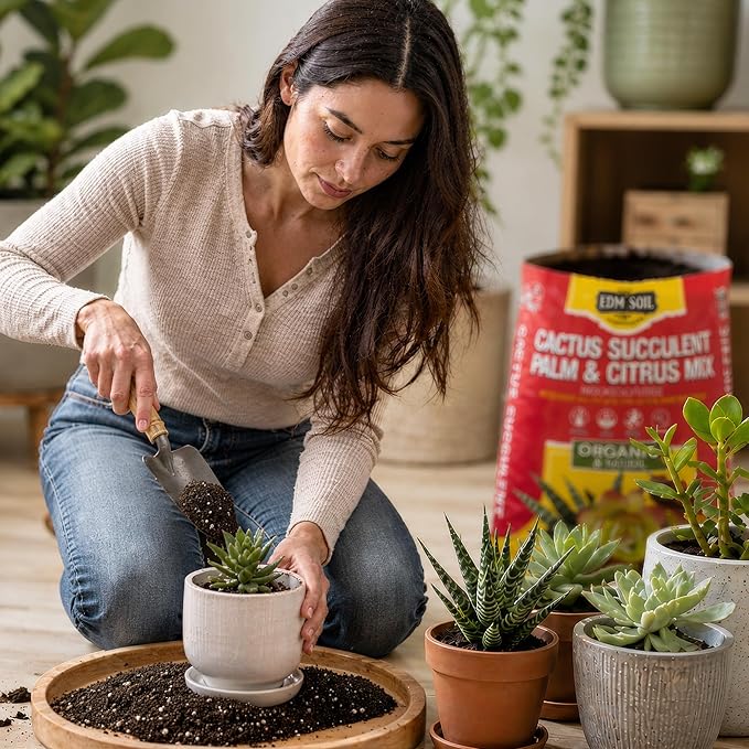 Premium Cactus & Succulent Soil Mix (0.5 Cu Ft) – Root Rot Protection with Volcanic Ash & Chicken Manure – Fast Draining Mix for Indoor Plants, Aloe, Citrus, & Palms – Organic, Ready-to-Use