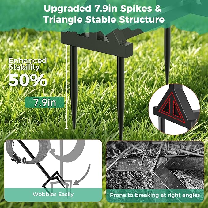 Garden Hose Holder Holds 160Ft Hoses, Heavy-Duty Freestanding Water Hose Stand with 2 Tool Hooks, Rustproof Hose Rack with 4 Spikes Hose Hanger Storage for Outside, Yard, Lawn