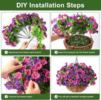 Homsunny Artificial Fake Hanging Flowers with Basket for Outdoors, Faux Silk Petunias Flower Spring Summer Decor UV Resistant Look Real Outside Patio Front Porch Decorations