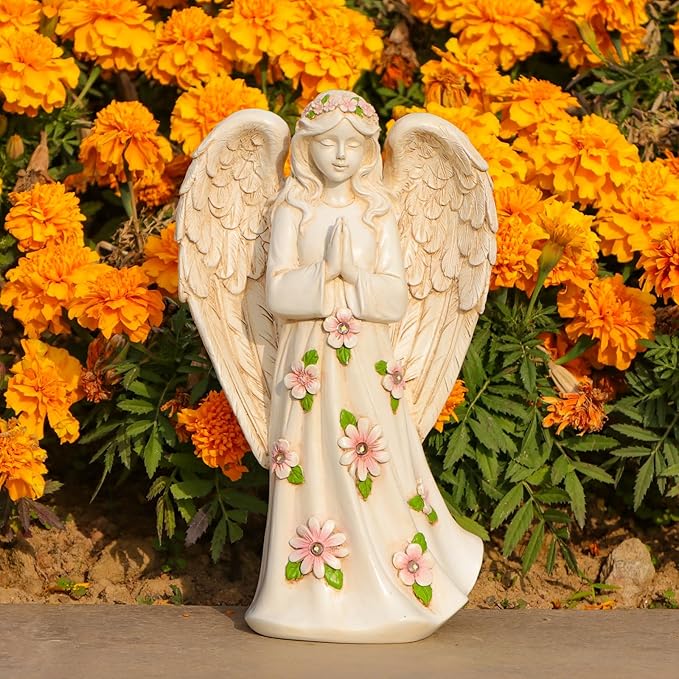 Angel Statue for Garden - 9.65 inches Guardian Solar Outdoor Statue, Praying Anel Statues Gardening Gifts Lawn Ornaments Figurines Outdoor Yard Decor for Mom, Grandma