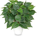 Artificial Pothos Plants in White Pot - 15.7" Fake Philodendron Plant Indoor Silk Faux Pothos Plants Faux Greenery Potted Small Artificial Potted Plant for Office Desk Shelf Bathroom Home Decor
