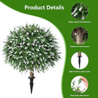 HyeFlora 26'' Artificial Topiary Boxwood Ball Trees with Lavender 2 Pack Fake Plants for Outdoor Indoor Artificial Shrubs with Ground Spike UV Resistant Fake Bushes for Front Porch Garden (White)