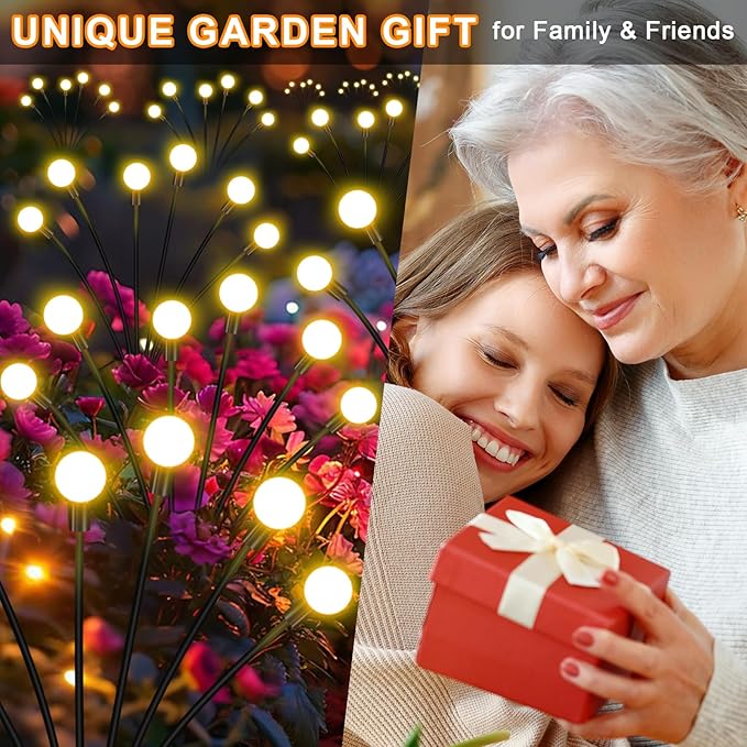 NBQQ Solar Garden Lights Outdoor, Waterproof Solar Powered Lights for Yard Pathway Patio, Swaying Lawn Decor as Gardening Gifts for Women Holiday（Warm White,6 Pack）