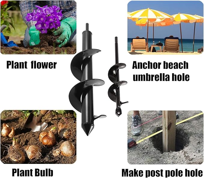 Auger Drill bit for Planting 1.6x8.7& 4x12 Garden Auger Spiral Drill Bit,Bulb & Bedding Plant Augers,Plants Drill bit for 3/8” Hex Drive Drill