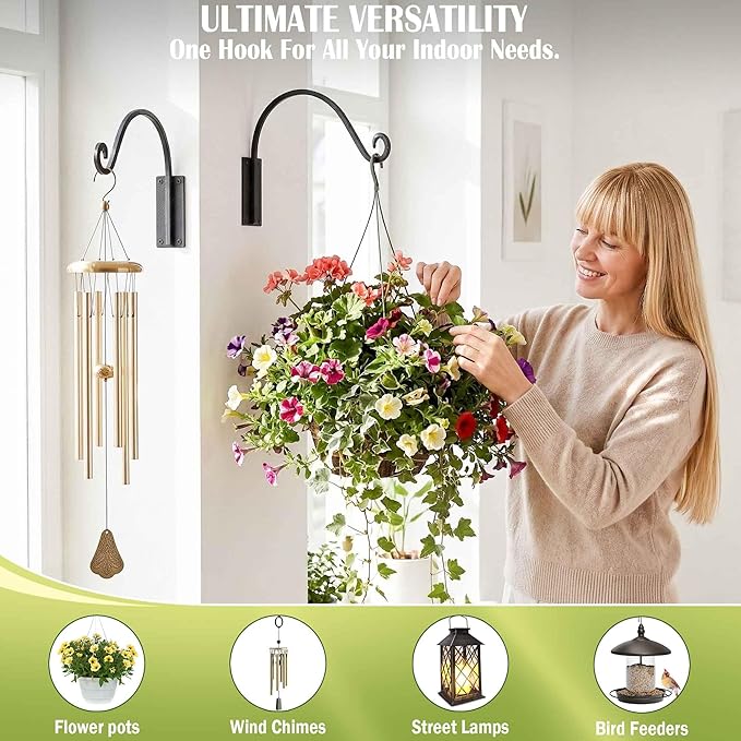 Lifyzoon Heavy Duty Plant Hanger Bracket (16"/Black), 80lbs Weight Capacity - Outdoor Hand-Forged Hanging Plant Bracket Durable and Stable Bird Feeder Hanger