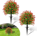 23" Artificial Topiary Boxwood Ball Trees with Ground Spike, Set of 2, UV Resistant Fake Bushes Plants with Camellia Flowers, Faux Cedar Balls Shrubs for Outdoor Indoor Front Porch Garden Decor