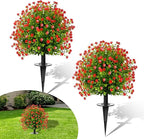 23" Artificial Topiary Boxwood Ball Trees with Ground Spike, Set of 2, UV Resistant Fake Bushes Plants with Camellia Flowers, Faux Cedar Balls Shrubs for Outdoor Indoor Front Porch Garden Decor