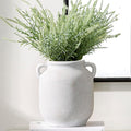 Ceramic Flower Vase Home Decor - 7.6 Inch Farmhouse Rustic White Table Vases with Handle Living Room Decoration Decorative Vintage Pottery for Kitchen Shelf Coffee Dining Desk Bookshelf Fireplace