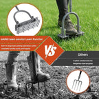 GAINO Manual Lawn Aerator Tool with 15 Spikes, 32"-35" Adjustable T-Handle Aerator for Lawn, Automatic Dirt Ejection Design, Heavy Duty Yard Grass Aerator for Soil Compaction,Gray