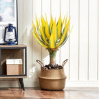 Artificial Green Edged Gold Leaf Spiny Agave Plant with 23 Leaves, 19.68in Faux Agave for Indoor & Outdoor Home Decor Perfect for Porch Living Room Bedroom Patio & Office