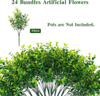 CEWOR Artificial Boxwood Stems 24 Pack Artificial Plants for Outdoor UV Resistant Faux Plants Fake Eucalyptus Shrubs for Room Decor Indoor Outdoor