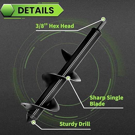 4PCS Garden Auger Drill Bit Set - 1.6x9 & 1.6x16 & 2.7x16 & 3x12 inch Planting Auger, Spiral Drill Bit, Bulb Planter, Post Hole Digger