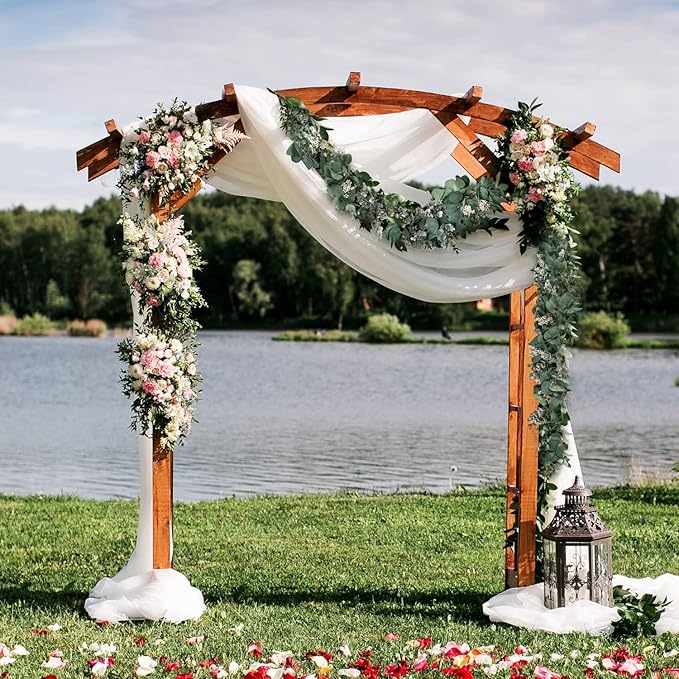 Ouddy Decor 2 Pack Eucalyptus Garland Total 13.1 Ft Lush Silver Dollar Leaves Boxwood with White Buds Artificial Faux Greenery Vines for Baby Shower Wedding Party Table Runner Room Home Mantle Decor