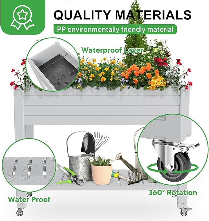 Durable Resin Raised Garden Bed with Drainage Holes & Reinforced Corners - Lightweight Flower Boxes Outdoor for Vegetables, Herbs, and Patio Garden Enclosure System (Ashen, 43.31*17.72*33.66)