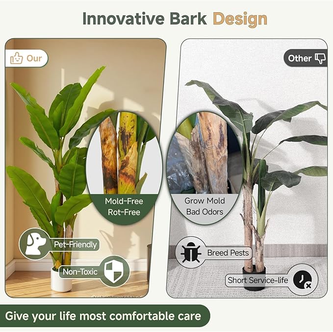 6ft Artificial Banana Tree Extra Tall Fake Plants Indoor for Living Room Large Faux Tree High End Realistic Floor Plant Big Silk Tree for Home Office Pet Friendly Large Indoor Plant Tropical Decor