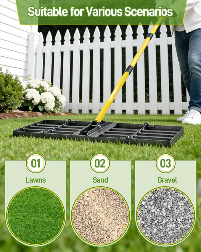 Joyhalo Lawn Leveling Rake, 30 Inch Yard Lawn Leveling for Soil with 78" Adjustable Steel Handle, Heavy Duty Effort Saving Landscape Lawn Leveler for Yard Garden Golf Course Soil Sand Dirt Grass