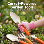 Kids Gardening Outdoor Tools Set with Adorable Sun Protective Hat & Bunny Apron, Carrot-Shaped Shovel Rake Trowel, Garden Kit for Toddlers Ages 3-8, Spring Birthday Gift