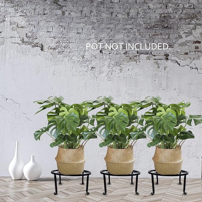 yosager 3 Pack Metal Plant Stands for Flower Pot, Heavy Duty Black Iron Potted Stand Holder, Indoor Outdoor Rustproof Metal Planter Container Round Supports Display Rack for Home & Garden Decor