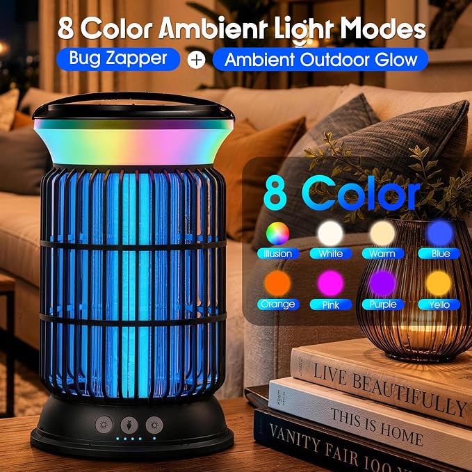 Solar Bug Zapper Outdoor – Powerful Electric Bug Zapper with 4-in-1 Modes, Cordless & Rechargeable Insect Zapper, IP66 Waterproof Mosquito Zapper for Camping & Indoor Use