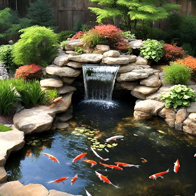 NFESOLAR Pond Waterfall Spillway Kit for Outdoor Pond up to 2000 Gallons, Includes 12.2" W Stainless Steel Pond Waterfall Box, 660GPH Ultra-Quiet Water Pump, 10FT Corrugated Tubing N4311